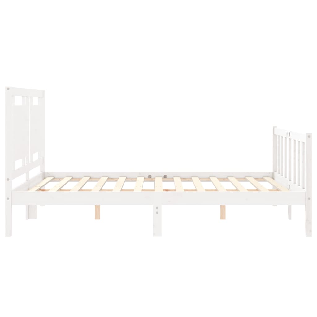 vidaXL Estructura de cama matrimonio con cabecero madera maciza blanco