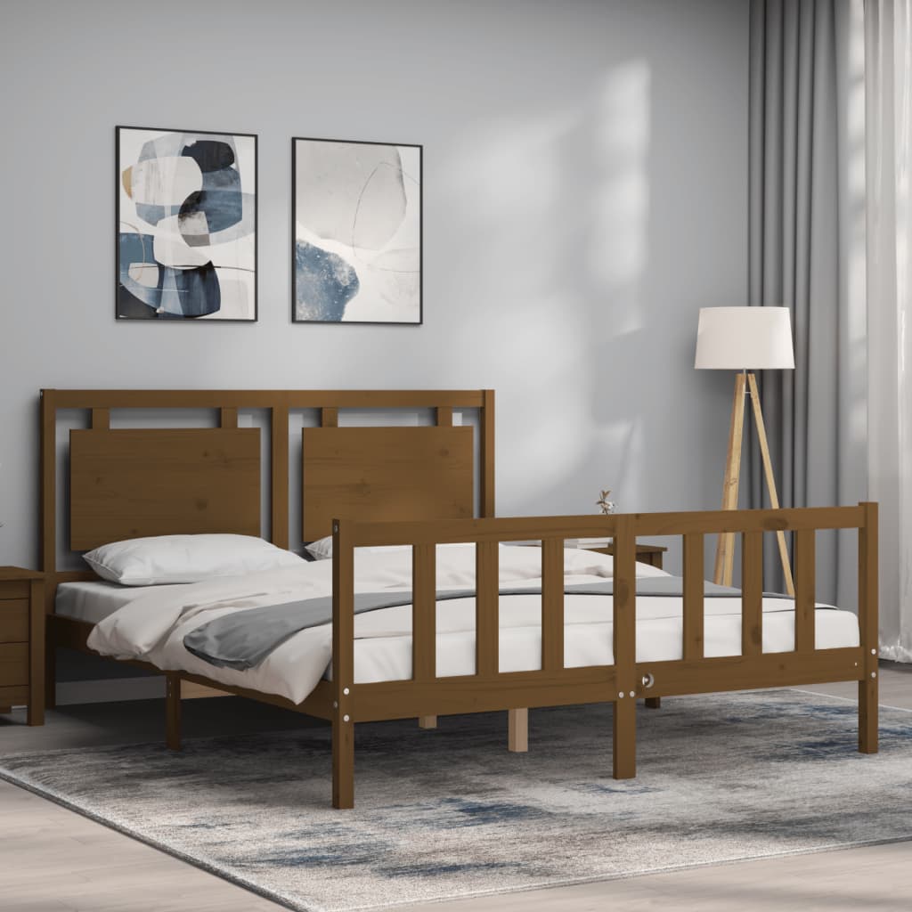 vidaXL Estructura de cama matrimonio con cabecero madera marrón miel