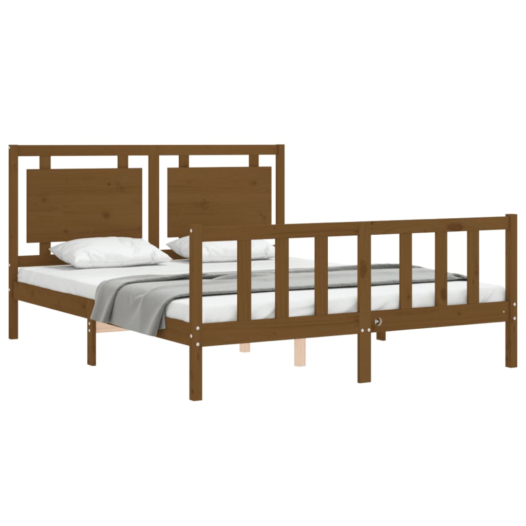 vidaXL Estructura de cama matrimonio con cabecero madera marrón miel