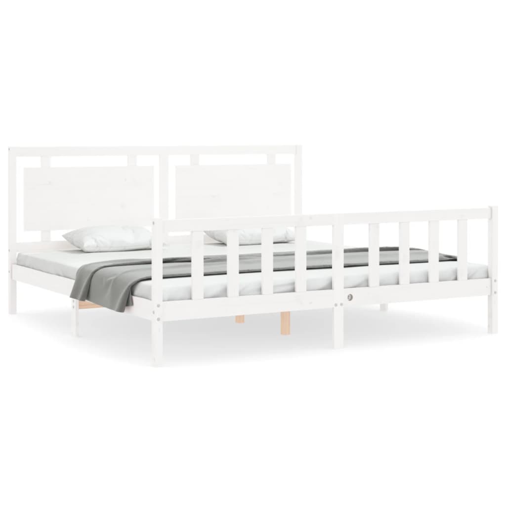 vidaXL Estructura de cama con cabecero madera maciza blanco 180x200 cm