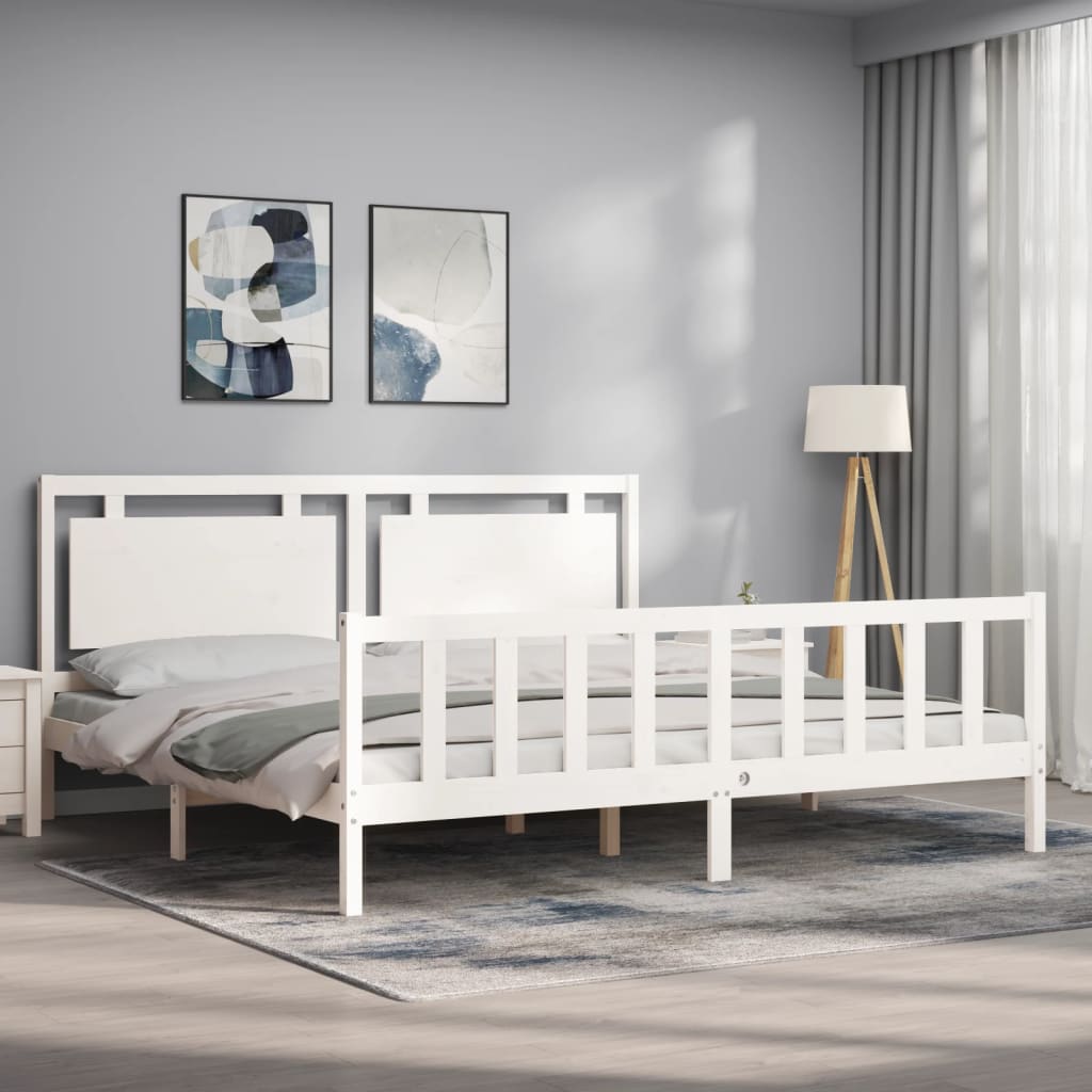 vidaXL Estructura de cama con cabecero madera maciza blanco 180x200 cm