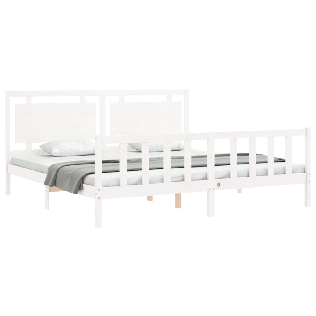 vidaXL Estructura de cama con cabecero madera maciza blanco 180x200 cm