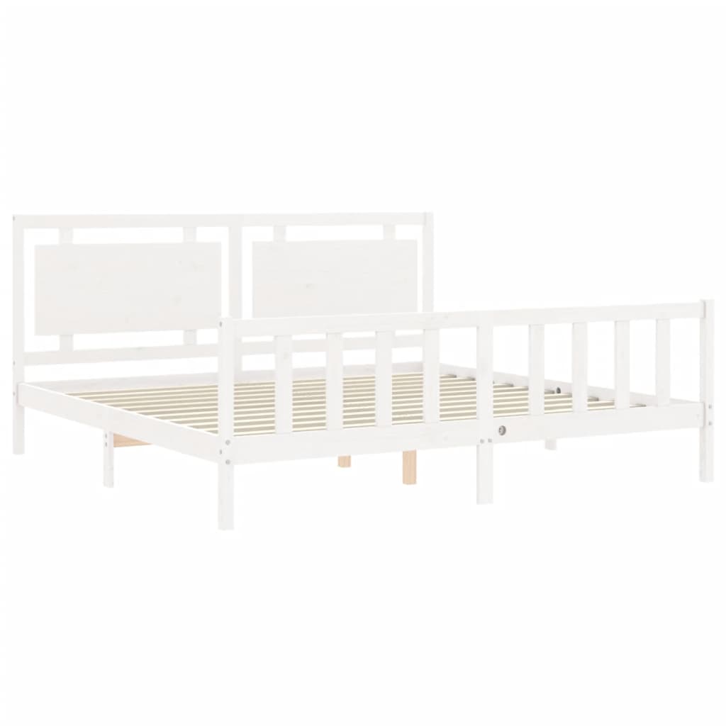 vidaXL Estructura de cama con cabecero madera maciza blanco 180x200 cm