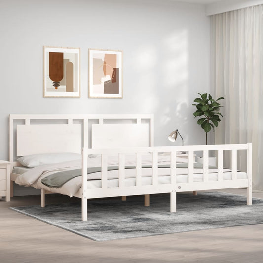 vidaXL Estructura de cama con cabecero madera maciza blanco 180x200 cm