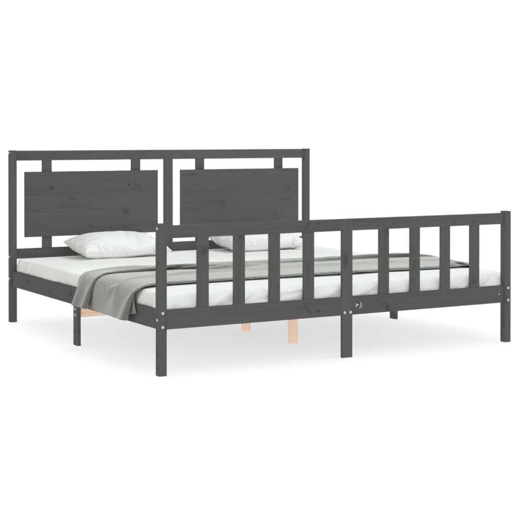 vidaXL Estructura de cama con cabecero madera maciza gris 200x200 cm