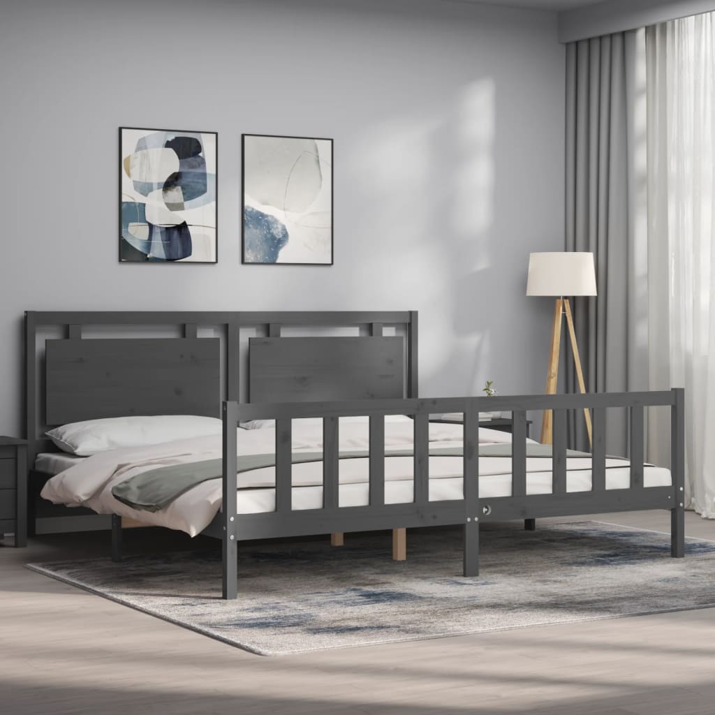 vidaXL Estructura de cama con cabecero madera maciza gris 200x200 cm