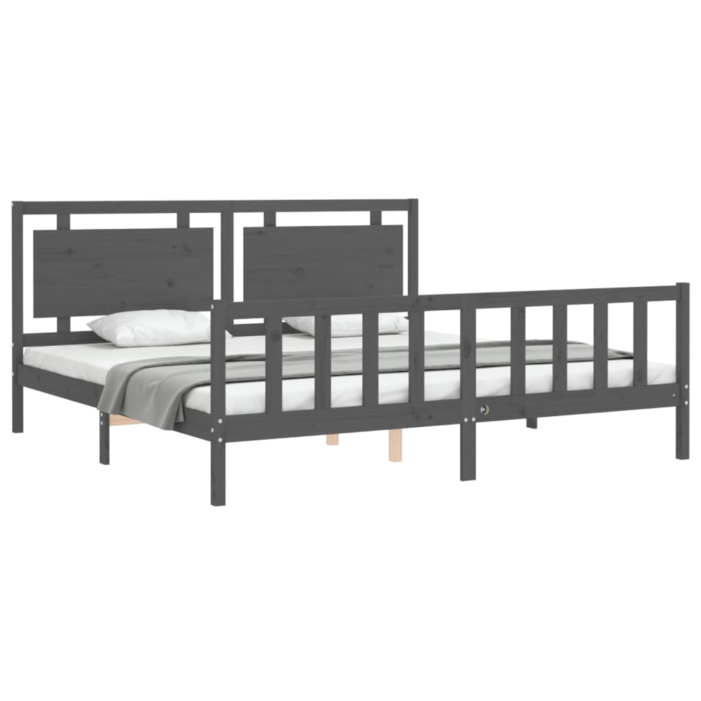 vidaXL Estructura de cama con cabecero madera maciza gris 200x200 cm