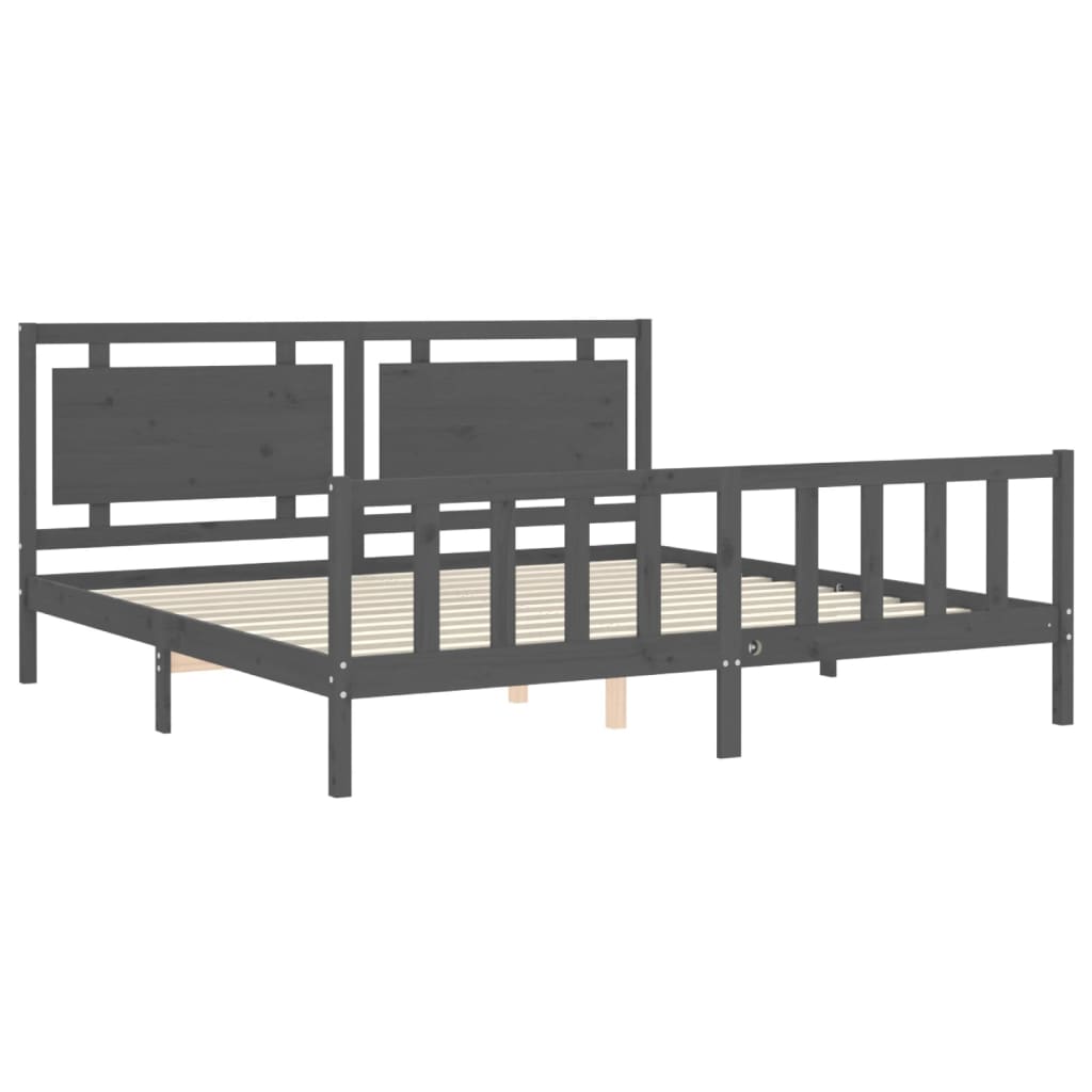 vidaXL Estructura de cama con cabecero madera maciza gris 200x200 cm