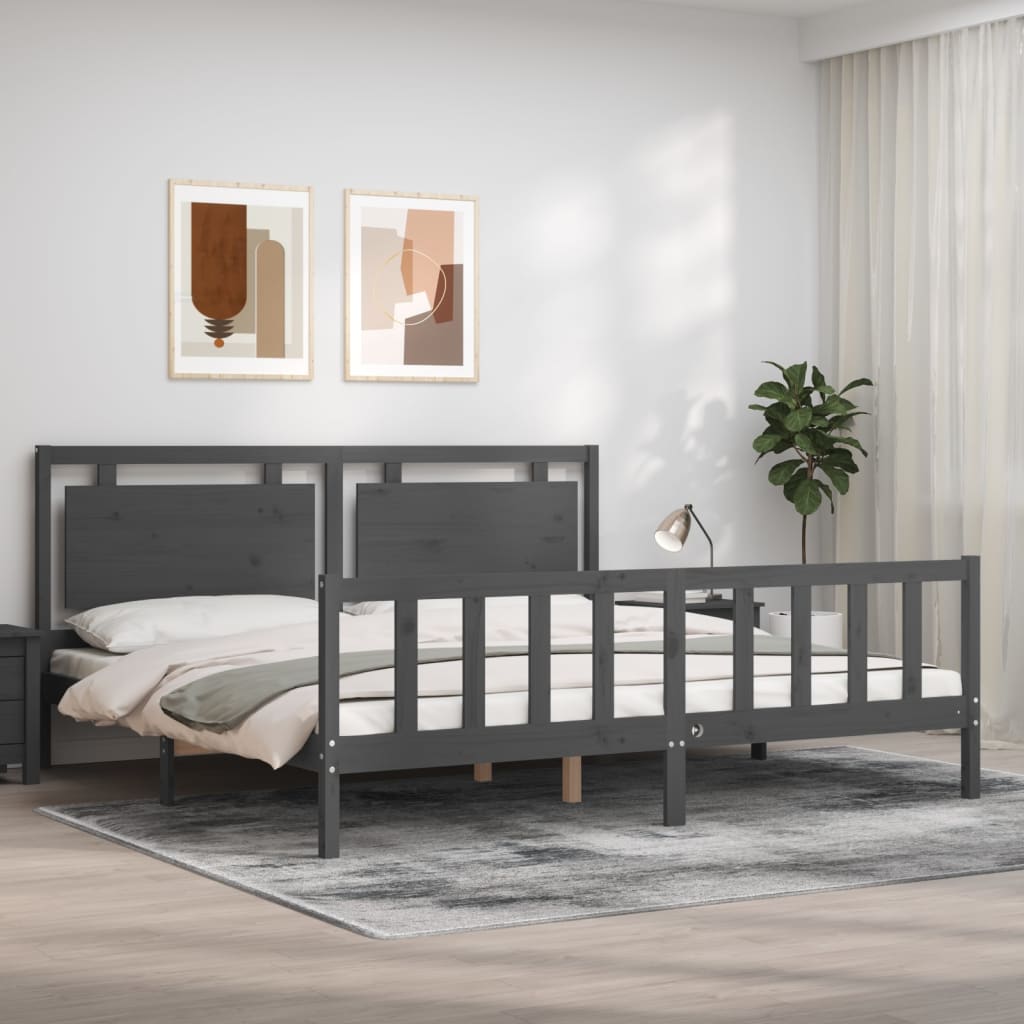 vidaXL Estructura de cama con cabecero madera maciza gris 200x200 cm