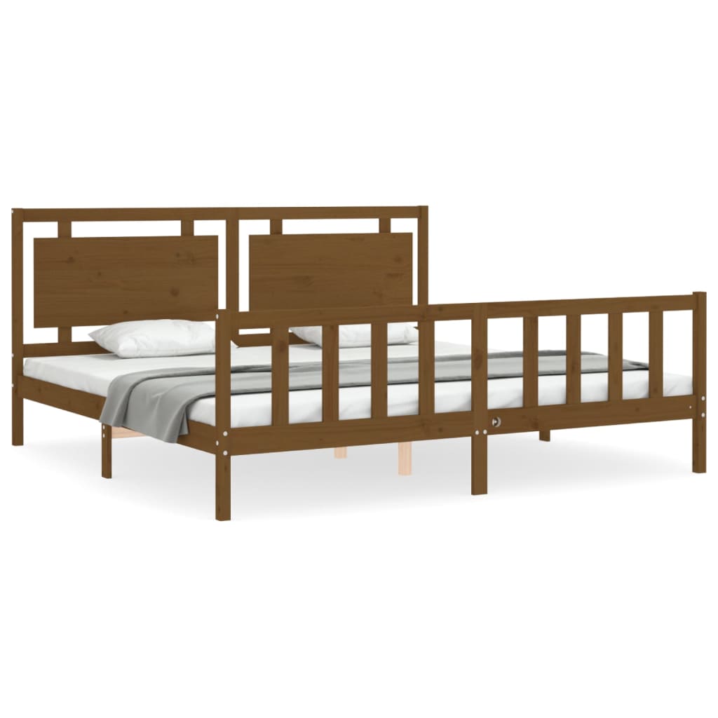 vidaXL Estructura cama y cabecero madera maciza marrón miel 200x200 cm