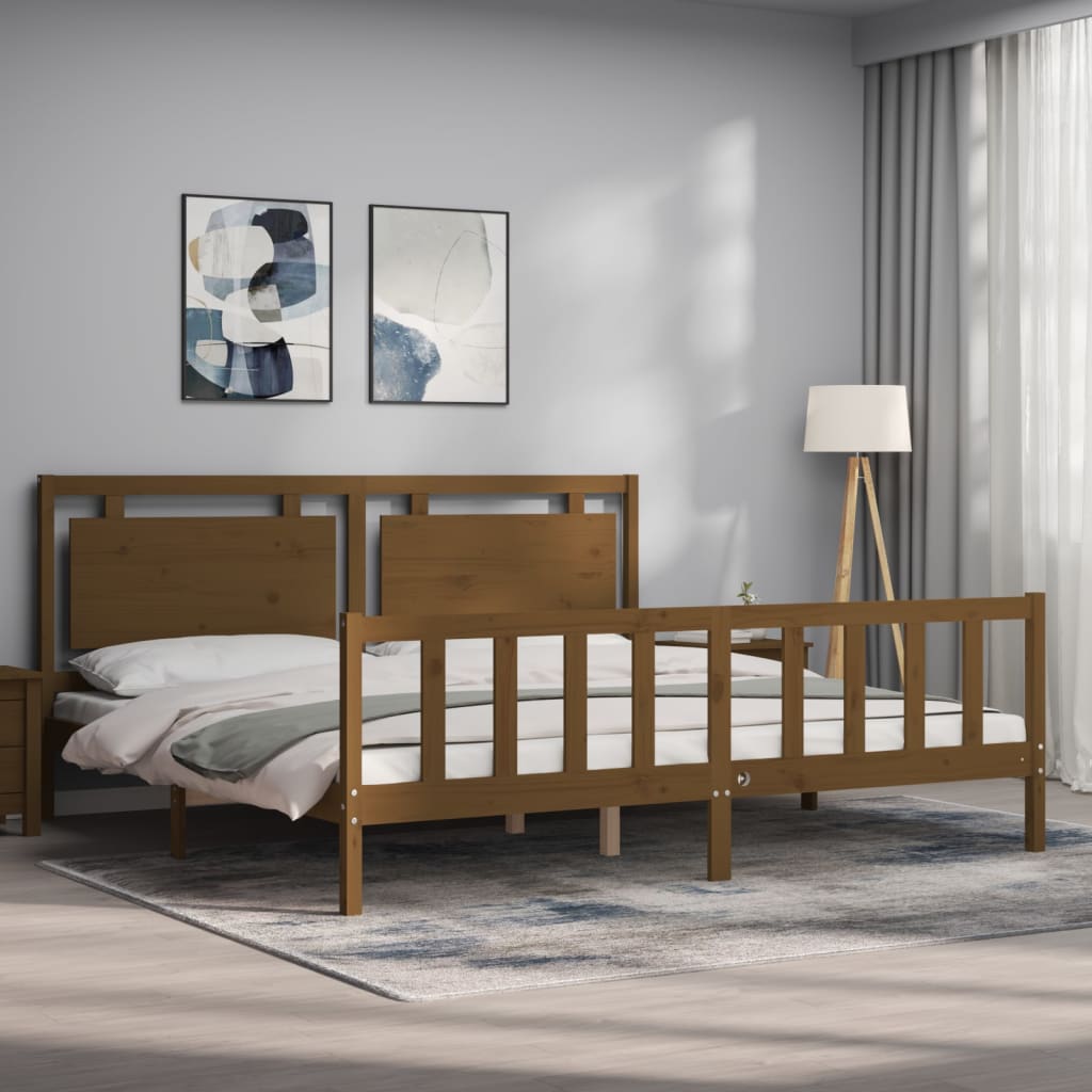 vidaXL Estructura cama y cabecero madera maciza marrón miel 200x200 cm