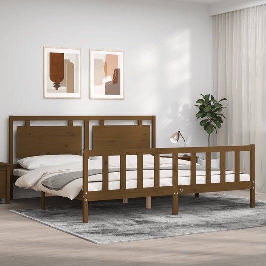 vidaXL Estructura cama y cabecero madera maciza marrón miel 200x200 cm