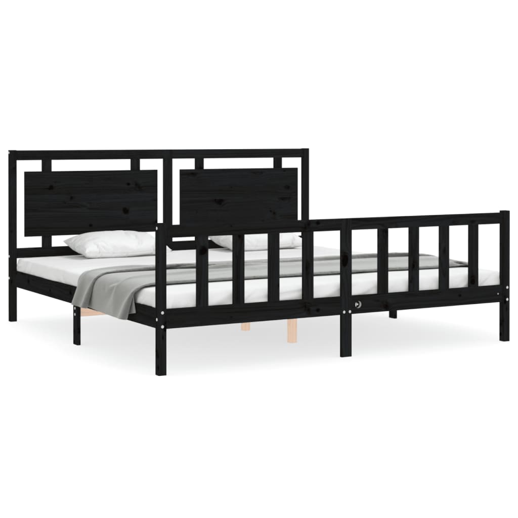 vidaXL Estructura de cama con cabecero madera maciza negro 200x200 cm