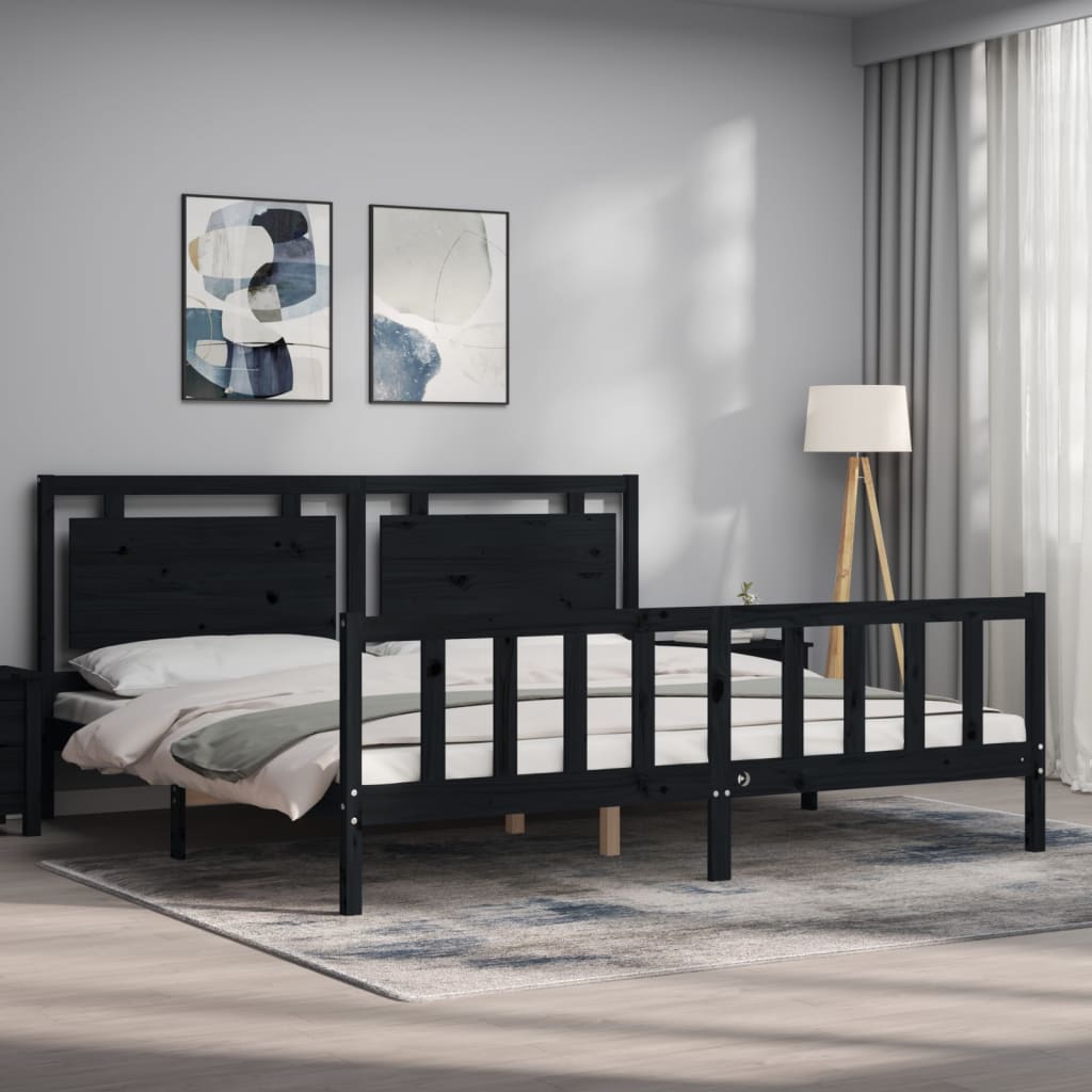 vidaXL Estructura de cama con cabecero madera maciza negro 200x200 cm