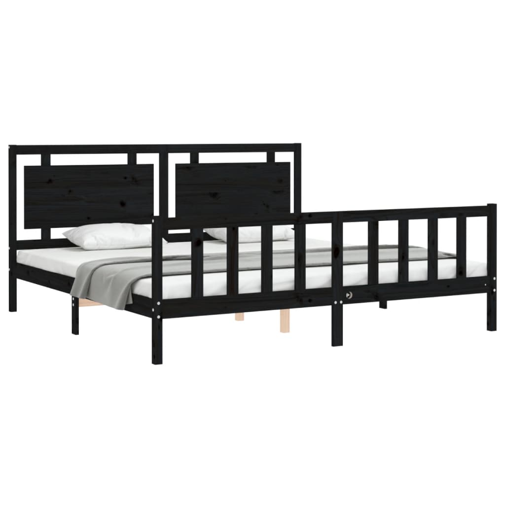 vidaXL Estructura de cama con cabecero madera maciza negro 200x200 cm