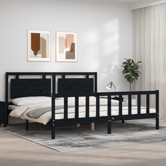 vidaXL Estructura de cama con cabecero madera maciza negro 200x200 cm