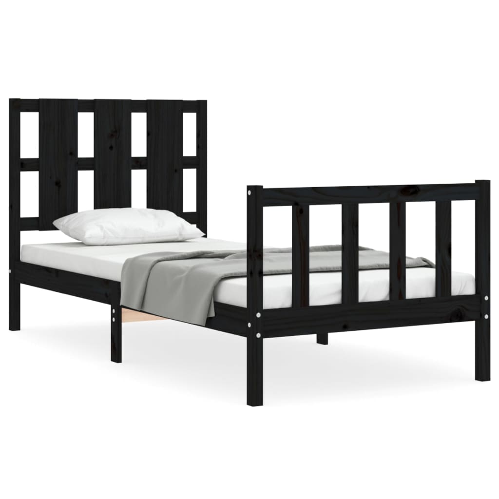 vidaXL Estructura de cama individual con cabecero madera maciza negro