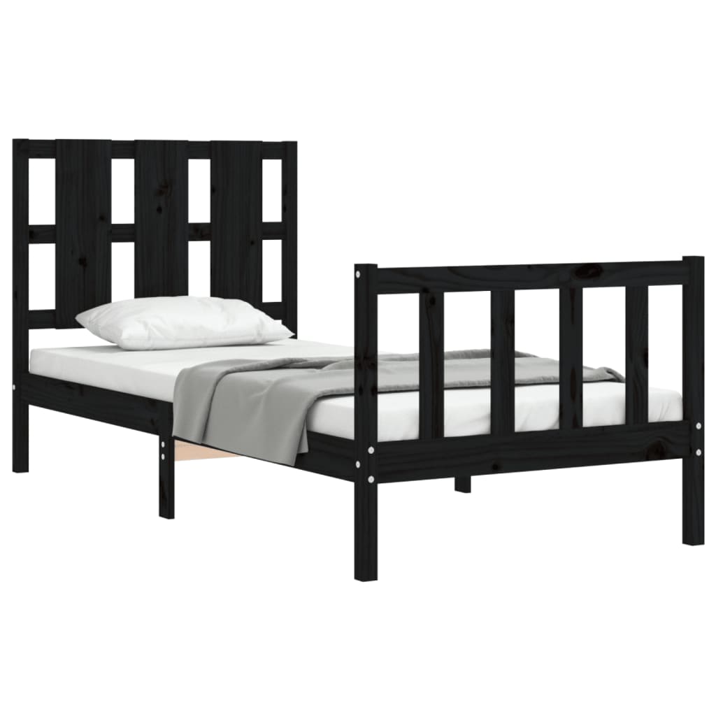 vidaXL Estructura de cama individual con cabecero madera maciza negro