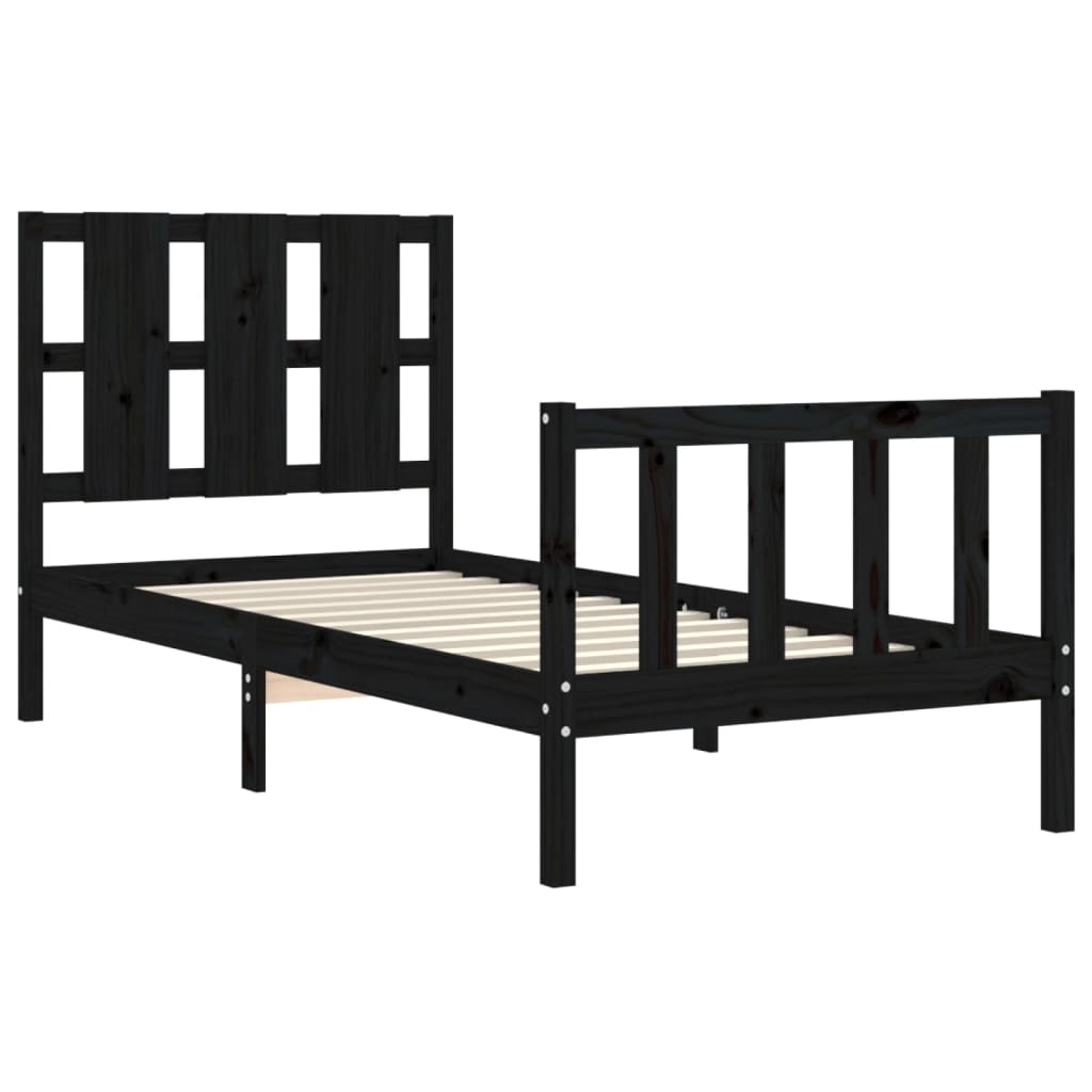 vidaXL Estructura de cama individual con cabecero madera maciza negro