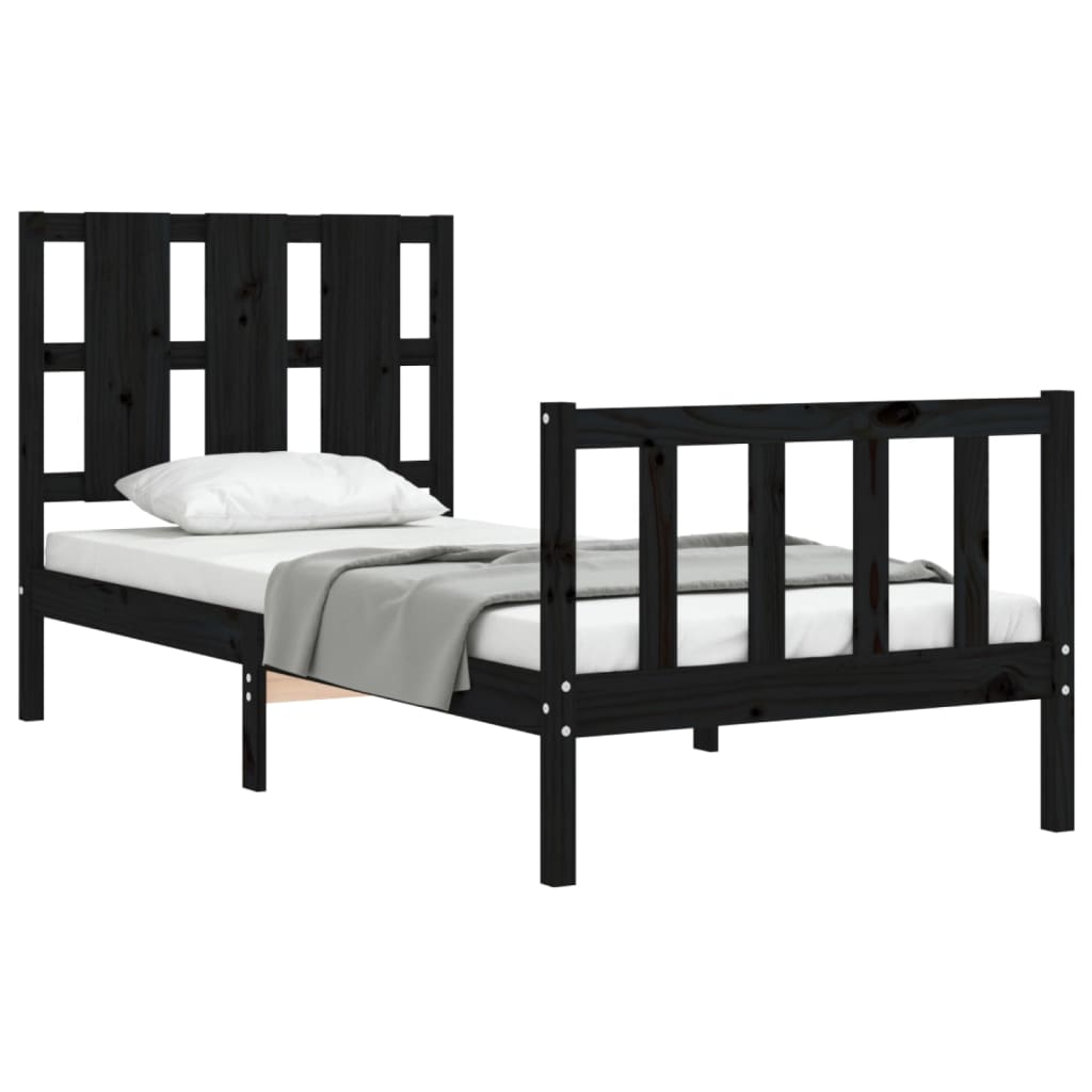 vidaXL Estructura de cama con cabecero madera maciza negro 90x190 cm