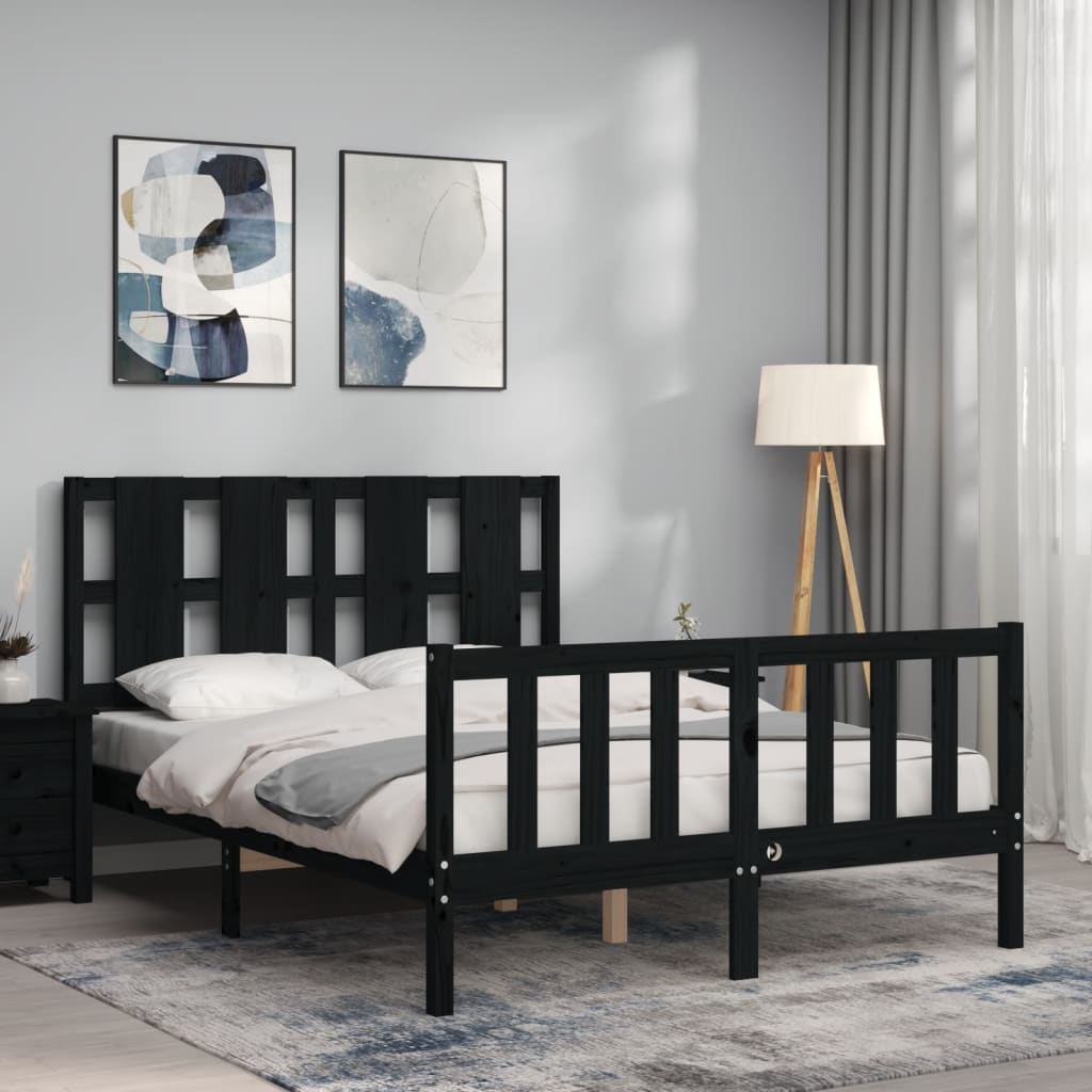 vidaXL Estructura de cama con cabecero madera maciza negro 140x190 cm