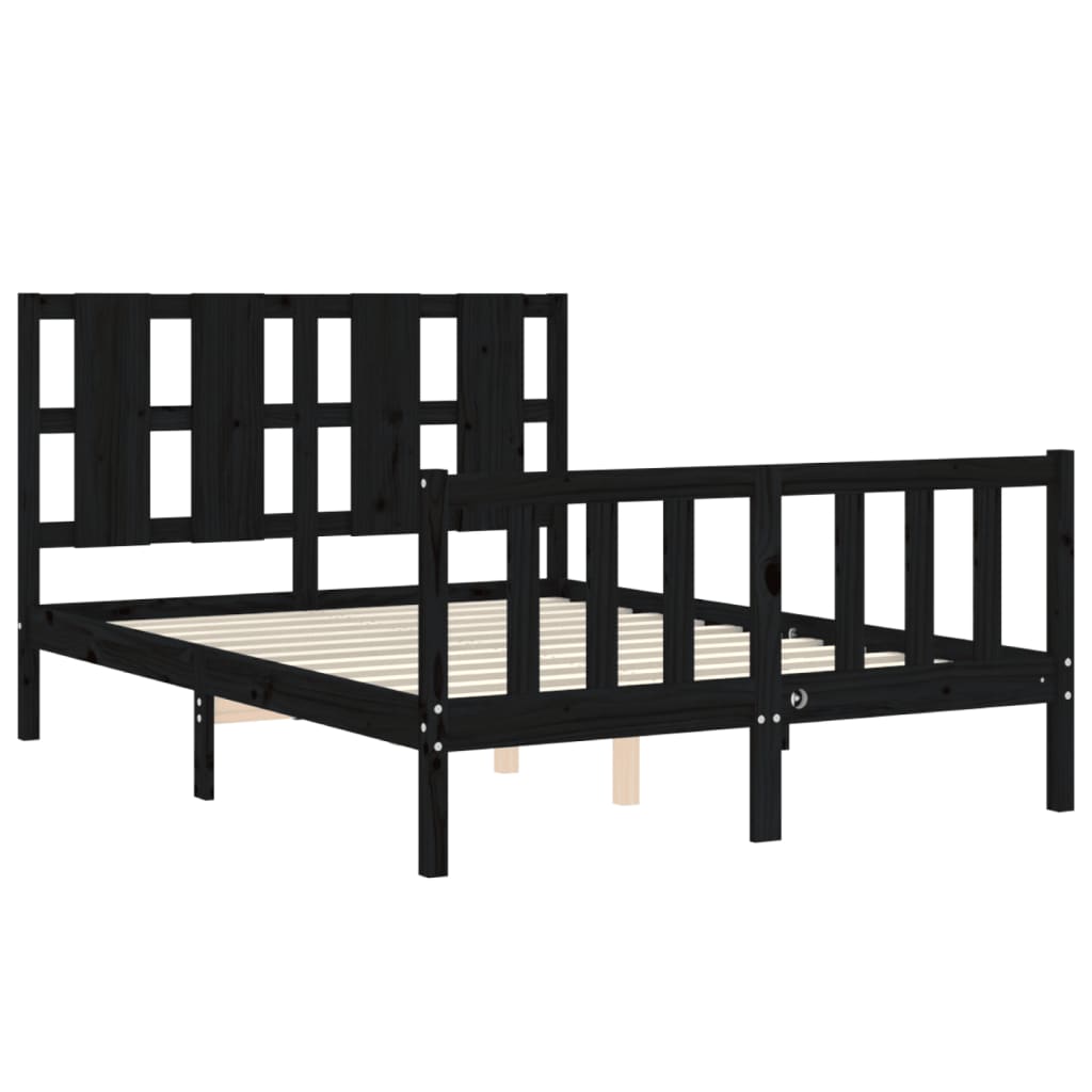 vidaXL Estructura de cama con cabecero madera maciza negro 140x190 cm