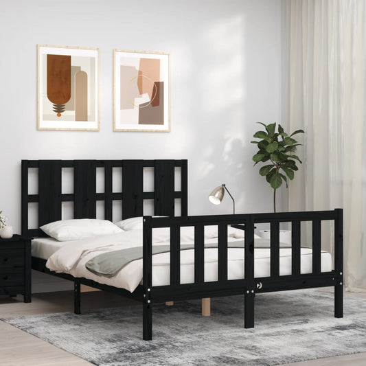 vidaXL Estructura de cama con cabecero madera maciza negro 140x190 cm