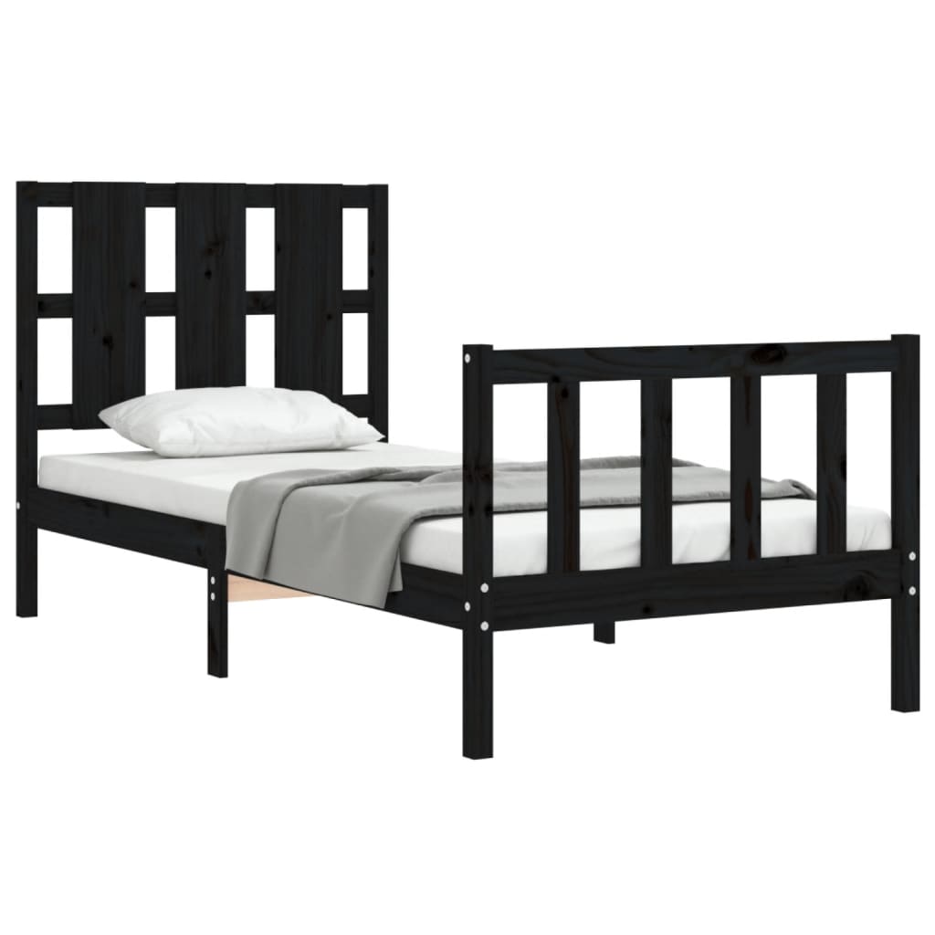 vidaXL Estructura de cama con cabecero madera maciza negro 90x200 cm