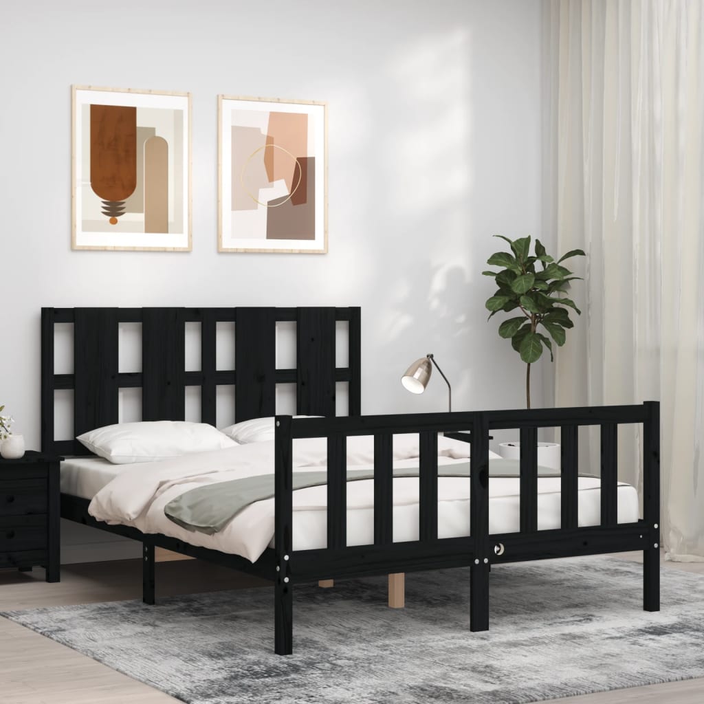 vidaXL Estructura de cama con cabecero madera maciza negro 120x200 cm