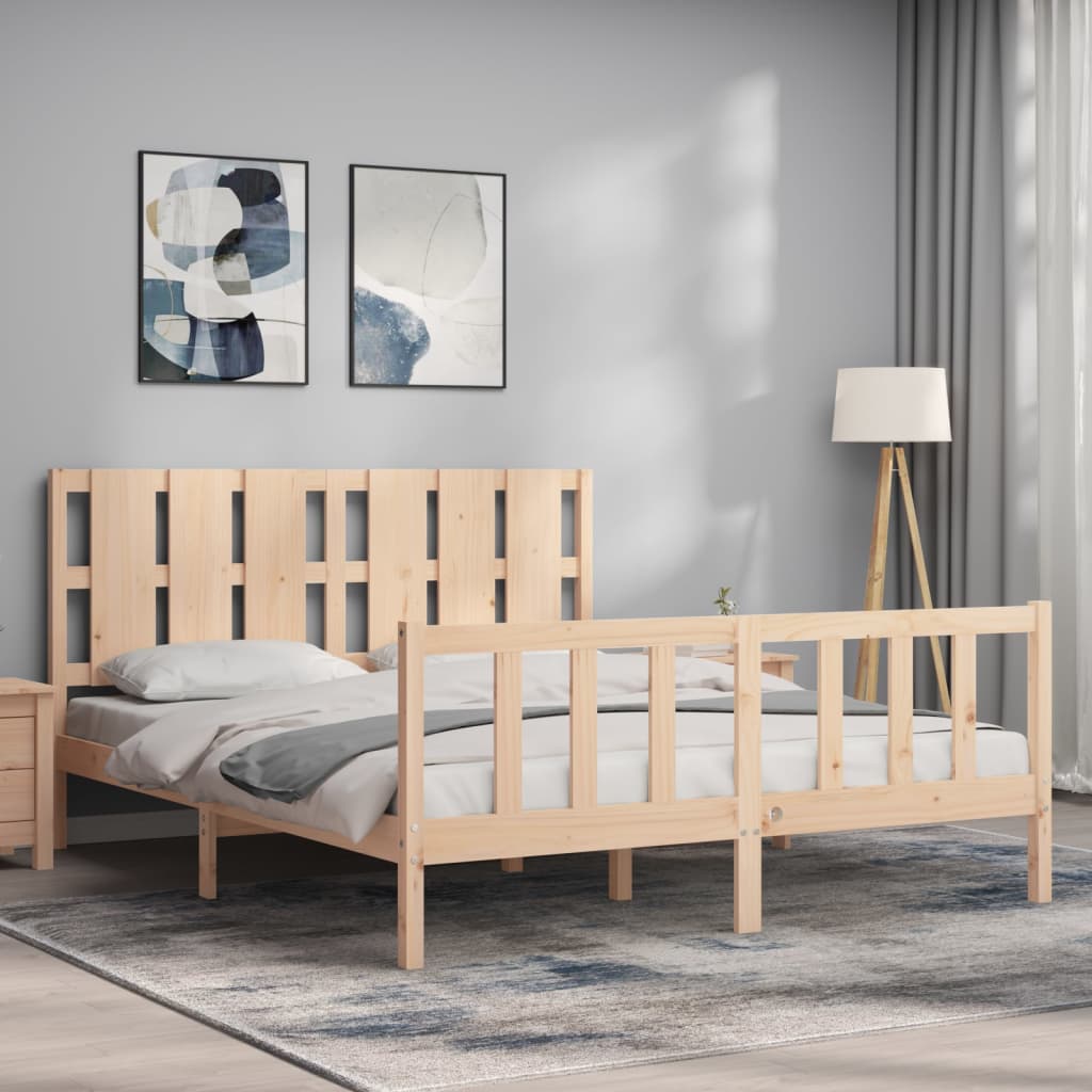 vidaXL Estructura de cama de matrimonio con cabecero madera maciza