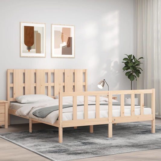 vidaXL Estructura de cama de matrimonio con cabecero madera maciza