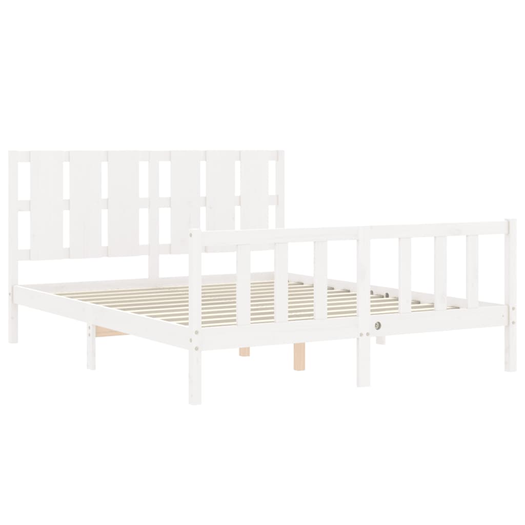 vidaXL Estructura de cama matrimonio con cabecero madera maciza blanco