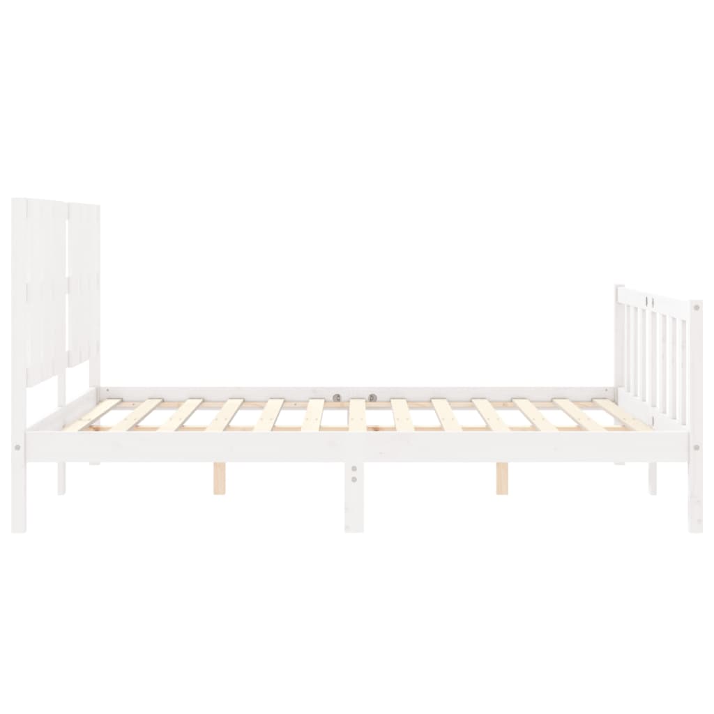 vidaXL Estructura de cama matrimonio con cabecero madera maciza blanco