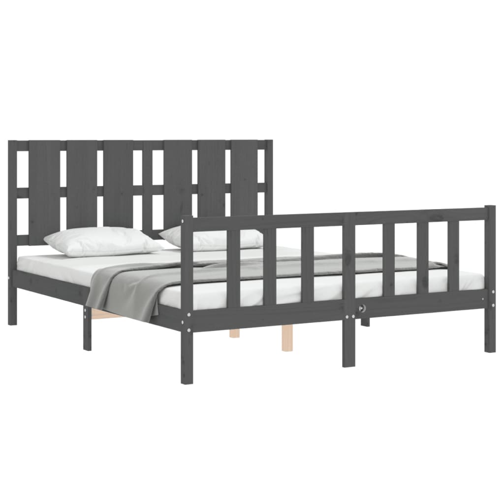 vidaXL Estructura de cama matrimonio con cabecero madera maciza gris