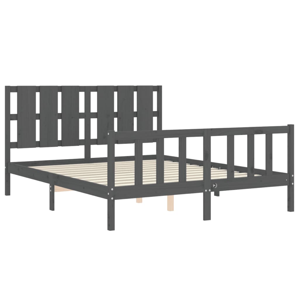 vidaXL Estructura de cama matrimonio con cabecero madera maciza gris