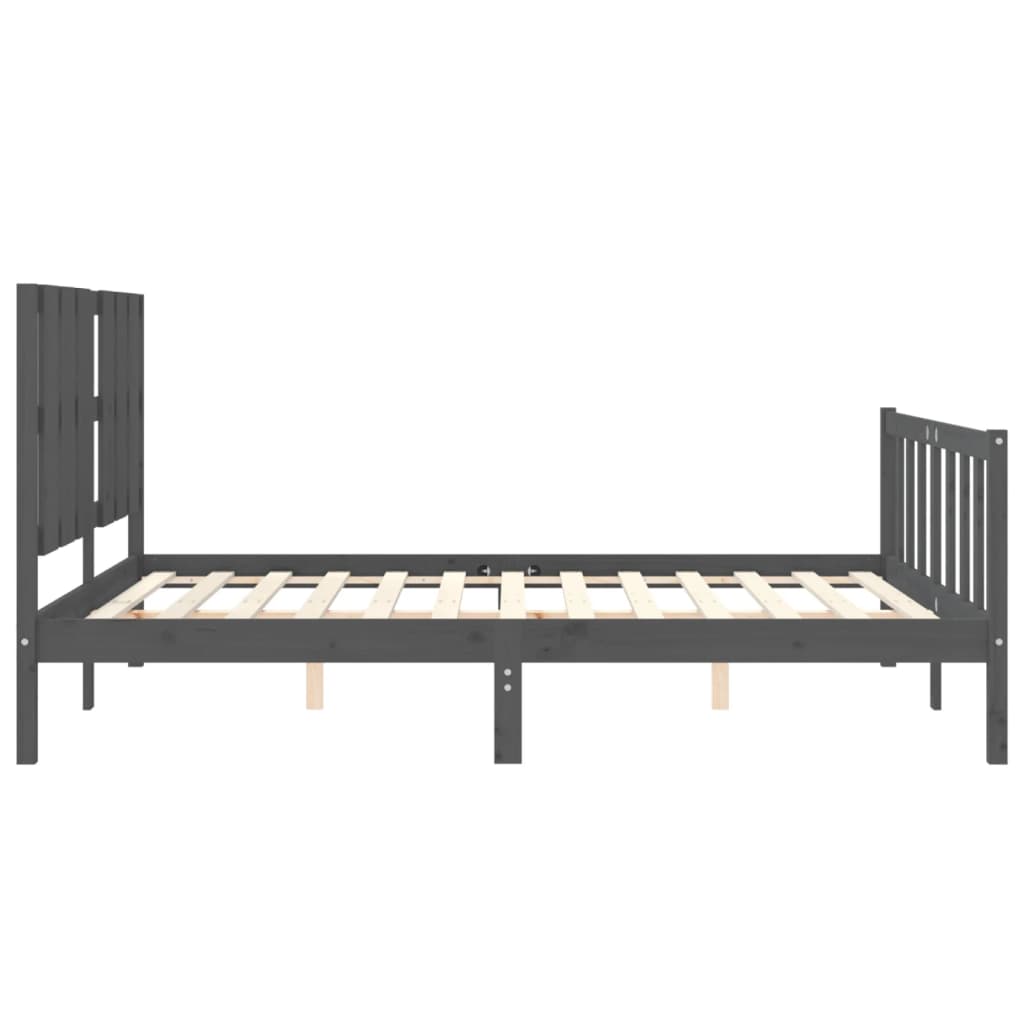 vidaXL Estructura de cama matrimonio con cabecero madera maciza gris