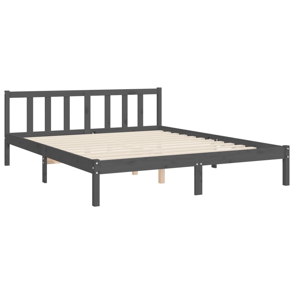 vidaXL Estructura de cama matrimonio con cabecero madera maciza gris