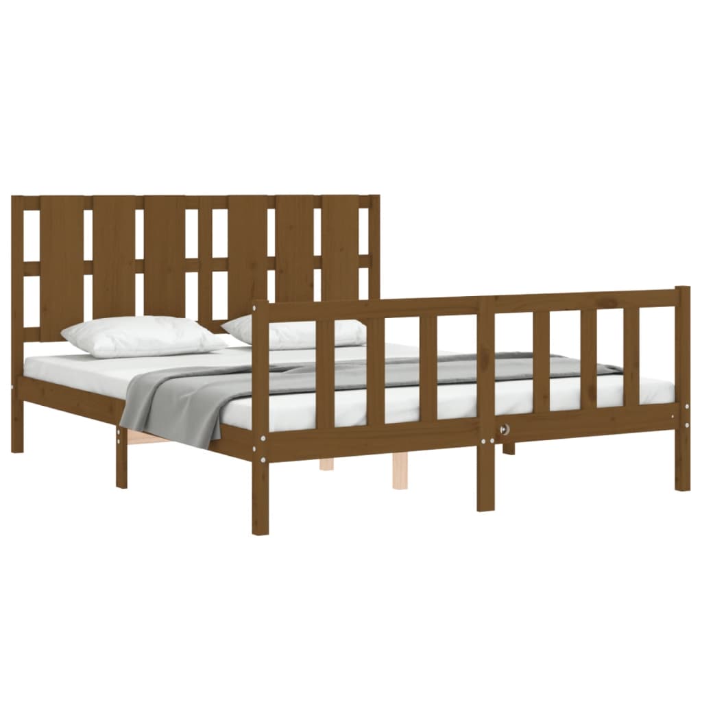 vidaXL Estructura de cama matrimonio con cabecero madera marrón miel