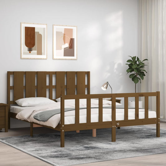 vidaXL Estructura de cama matrimonio con cabecero madera marrón miel