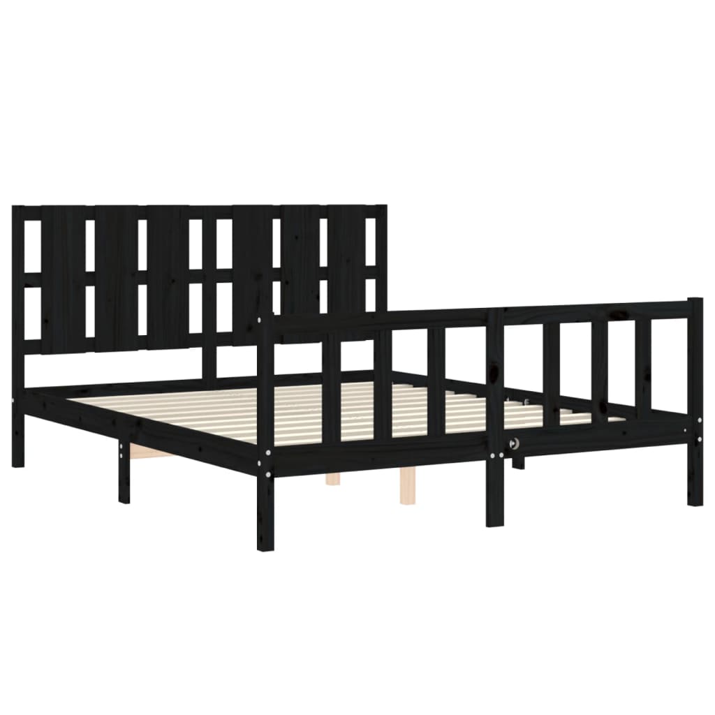 vidaXL Estructura cama de matrimonio con cabecero madera maciza negro