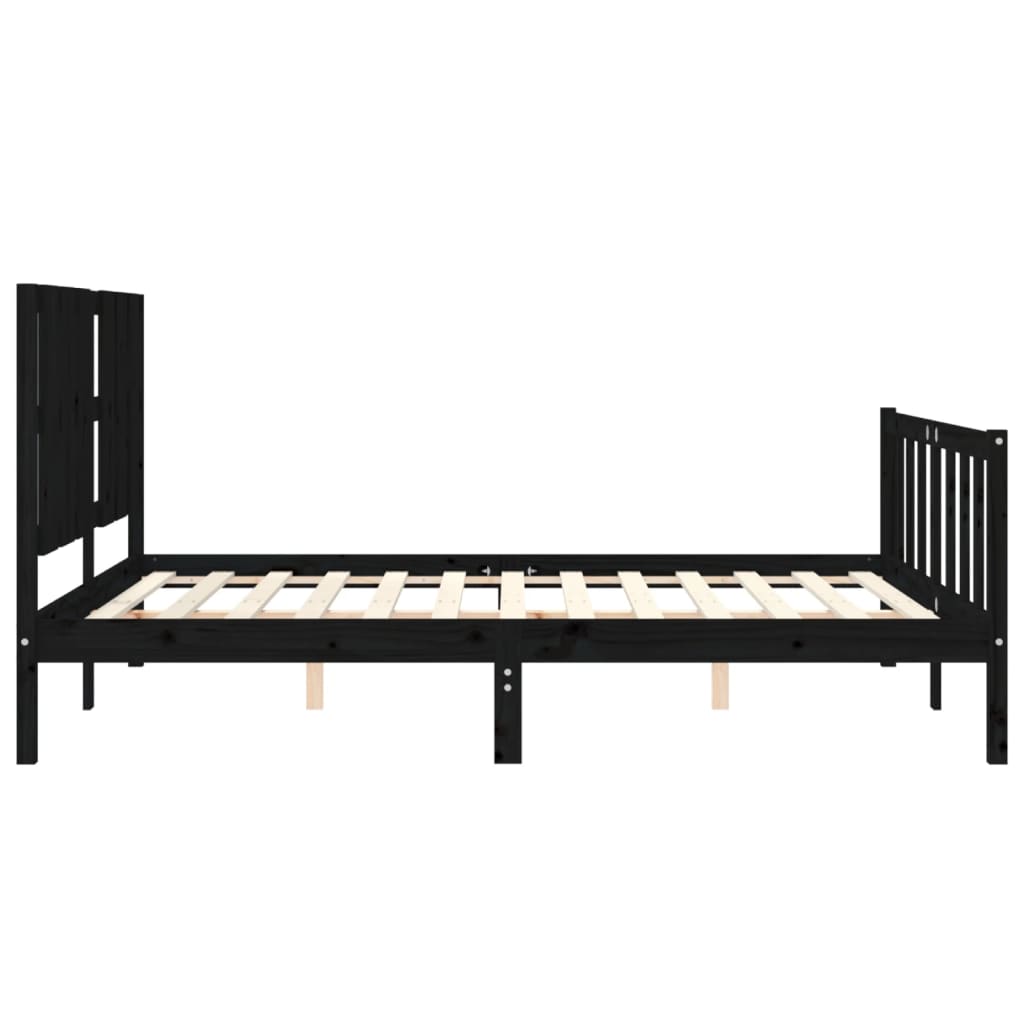 vidaXL Estructura cama de matrimonio con cabecero madera maciza negro