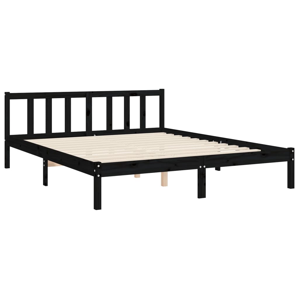 vidaXL Estructura cama de matrimonio con cabecero madera maciza negro