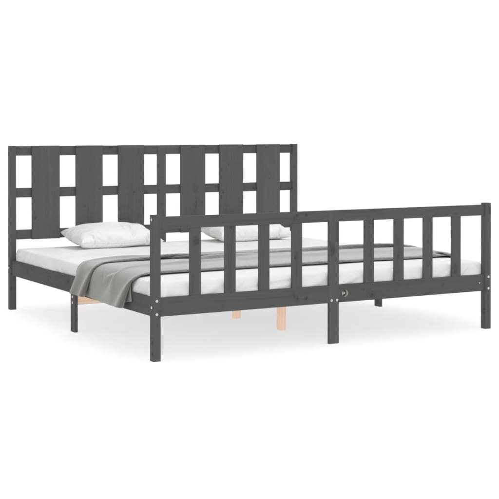 vidaXL Estructura de cama con cabecero madera maciza gris 200x200 cm