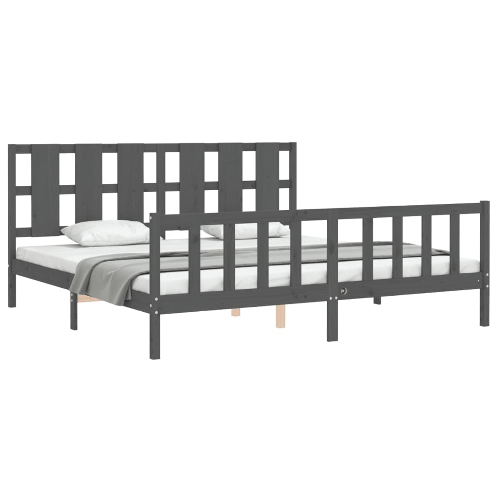 vidaXL Estructura de cama con cabecero madera maciza gris 200x200 cm