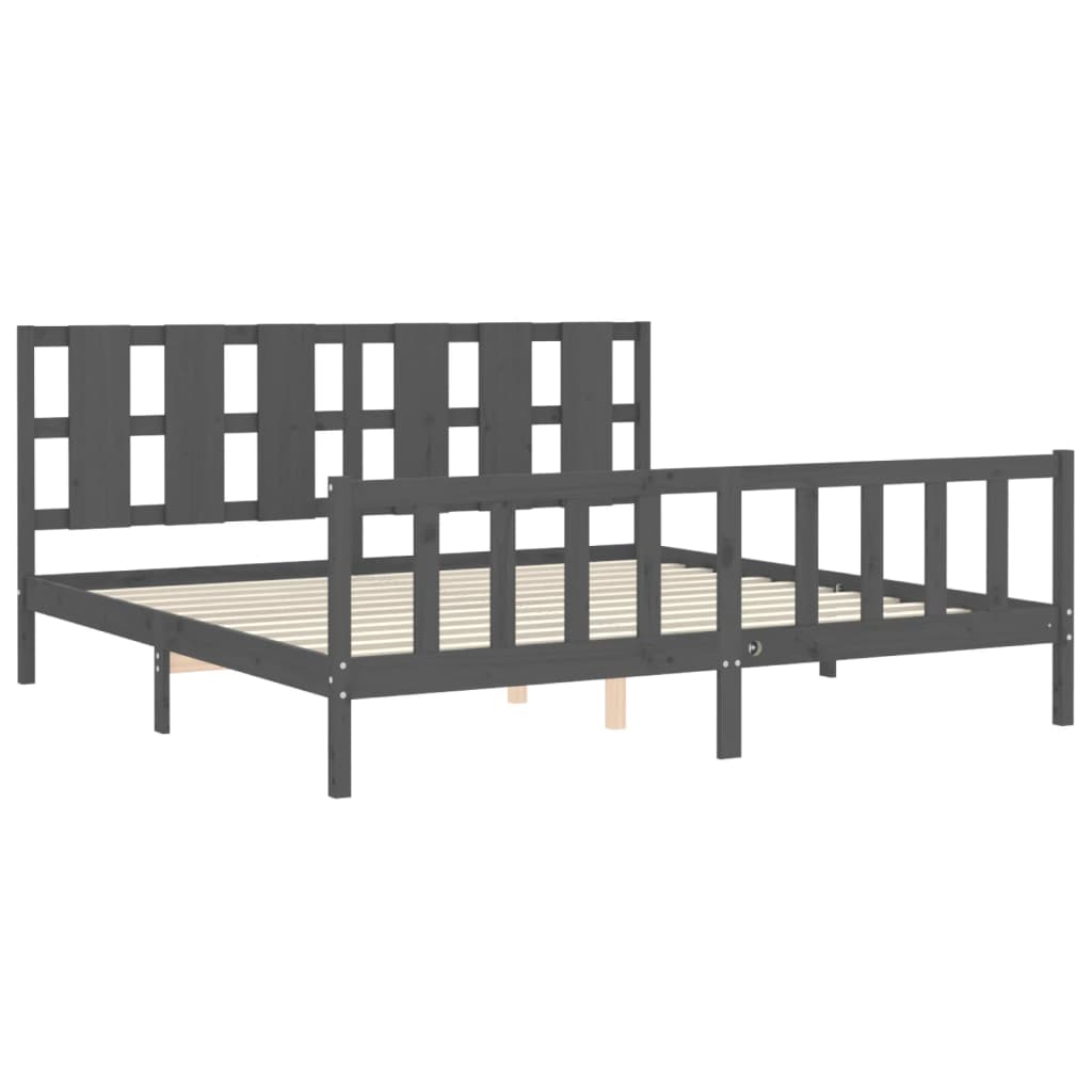 vidaXL Estructura de cama con cabecero madera maciza gris 200x200 cm