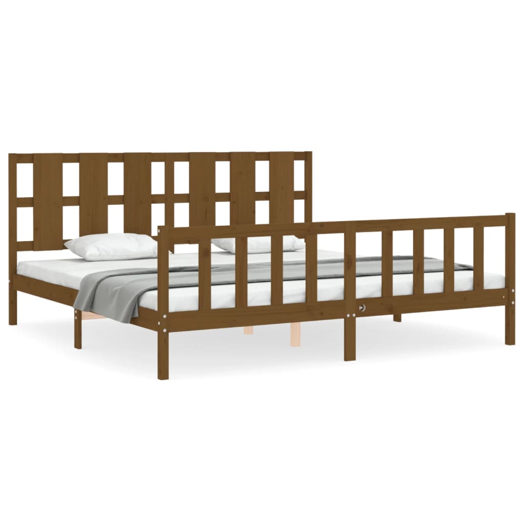 vidaXL Estructura cama y cabecero madera maciza marrón miel 200x200 cm