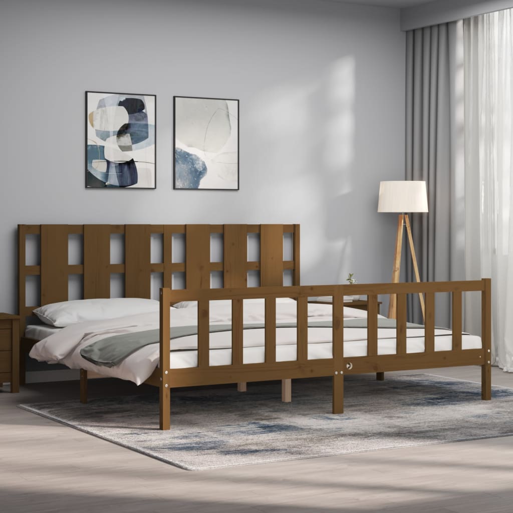 vidaXL Estructura cama y cabecero madera maciza marrón miel 200x200 cm