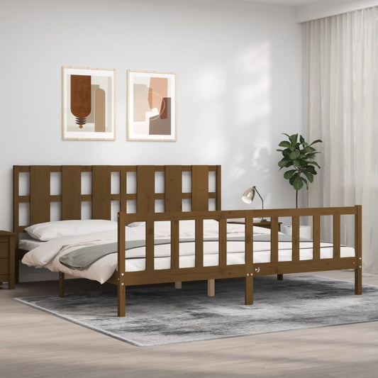 vidaXL Estructura cama y cabecero madera maciza marrón miel 200x200 cm