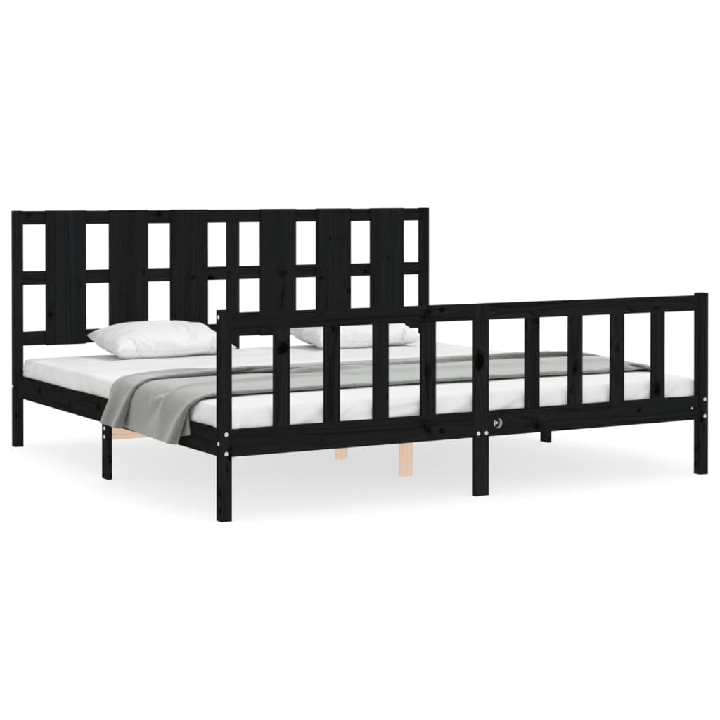 vidaXL Estructura de cama con cabecero madera maciza negro 200x200 cm