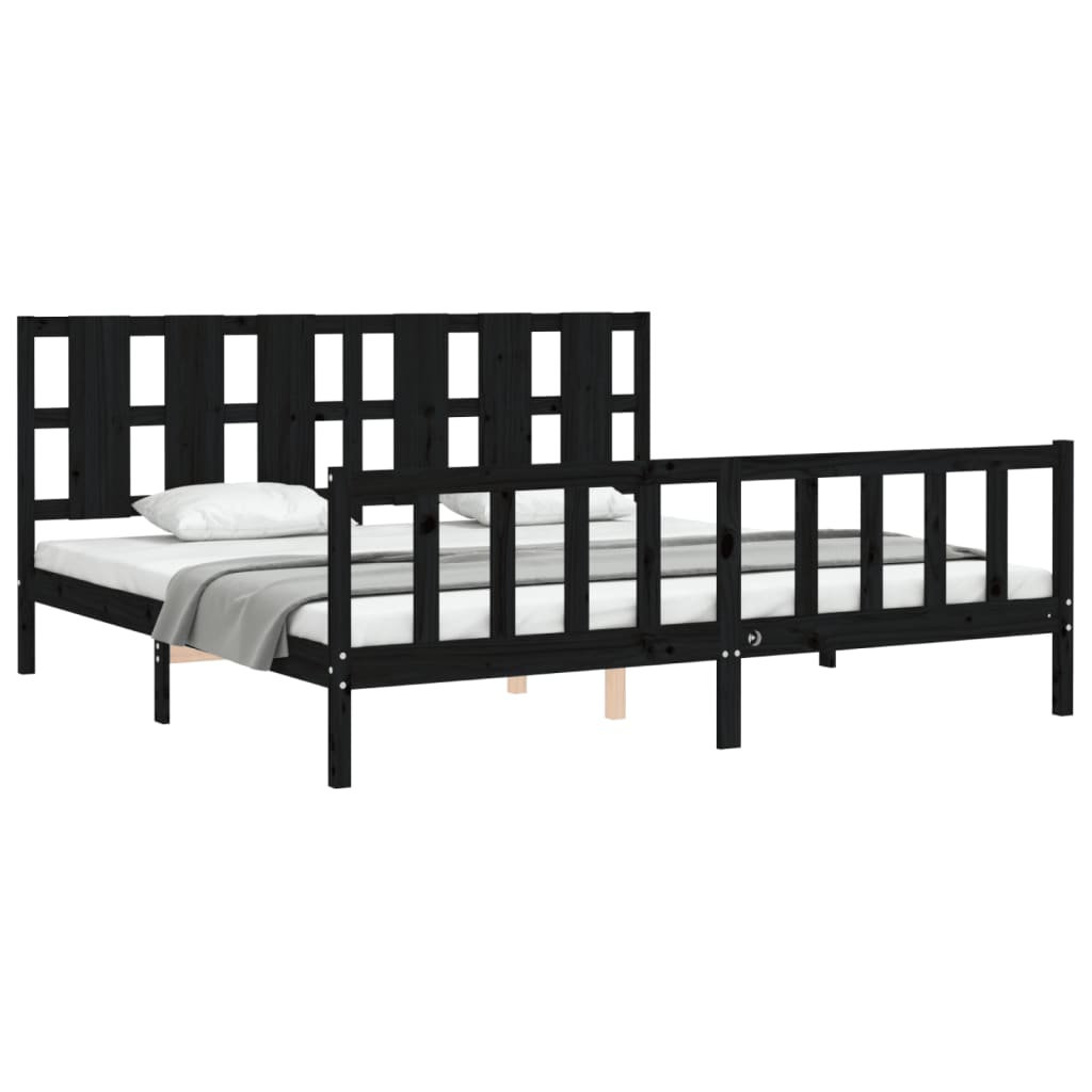 vidaXL Estructura de cama con cabecero madera maciza negro 200x200 cm